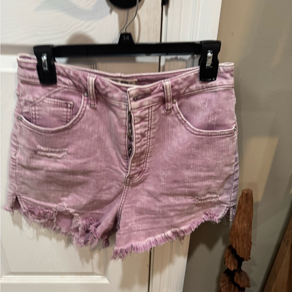 We The Free Pink Jean Shorts Distressed Mid-Rise